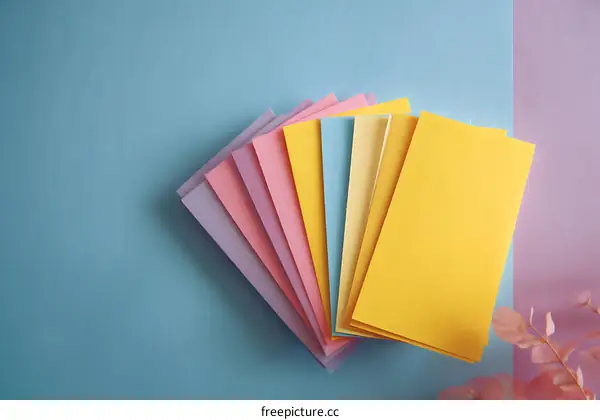 Colorful Paper Sheets Layered on Pastel Background