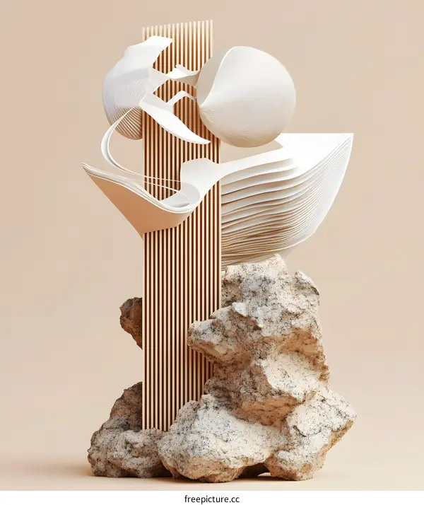Abstract 3D Minimalist Art with Stone and Geometric Shapes