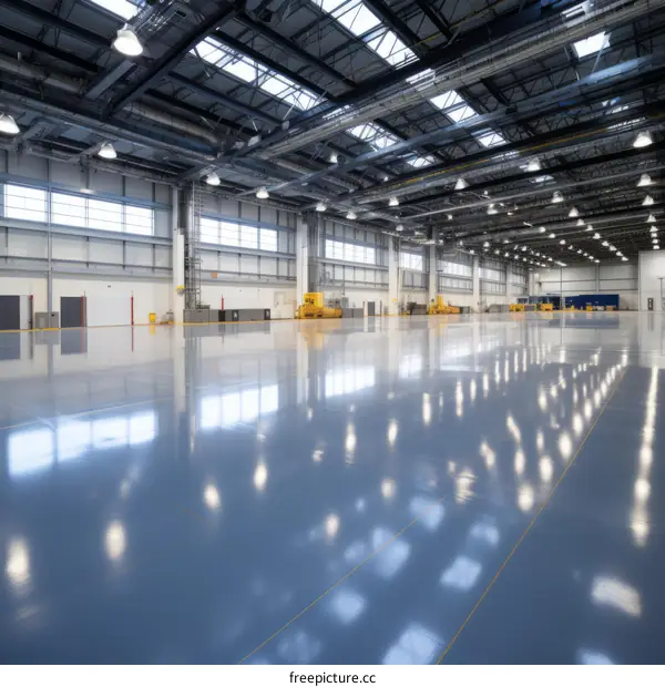 Empty Industrial Warehouse with Shiny Floor