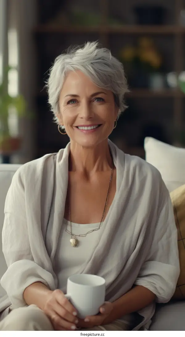 Portrait of a smiling mature woman with grey hair