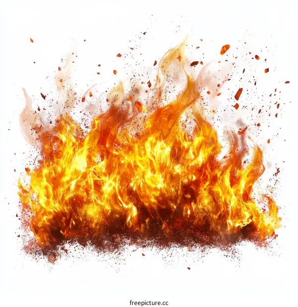 Fiery Explosion of Flames Isolated on White Background