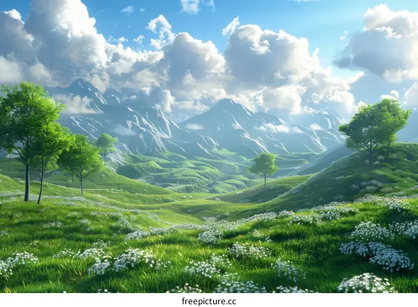 Beautiful Mountain Valley Landscape Illustration