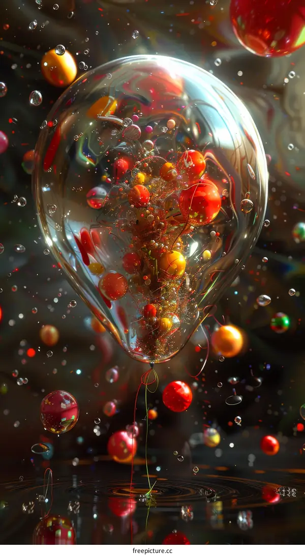 Christmas Ornament Floating in Water with Bubbles