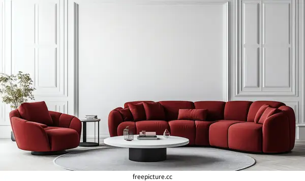 Modern Living Room with Red Sectional Sofa