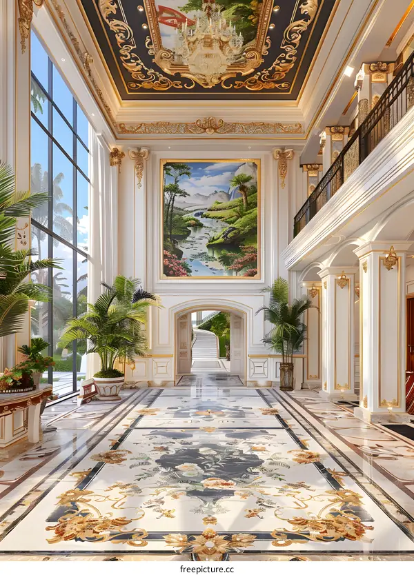 Luxury Interior Design With Marble Flooring and Gold Accents