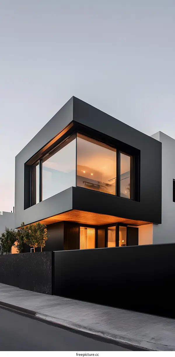 Modern Black House with Large Windows