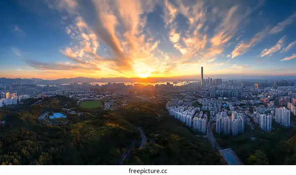 City Skyline at Sunset from Above