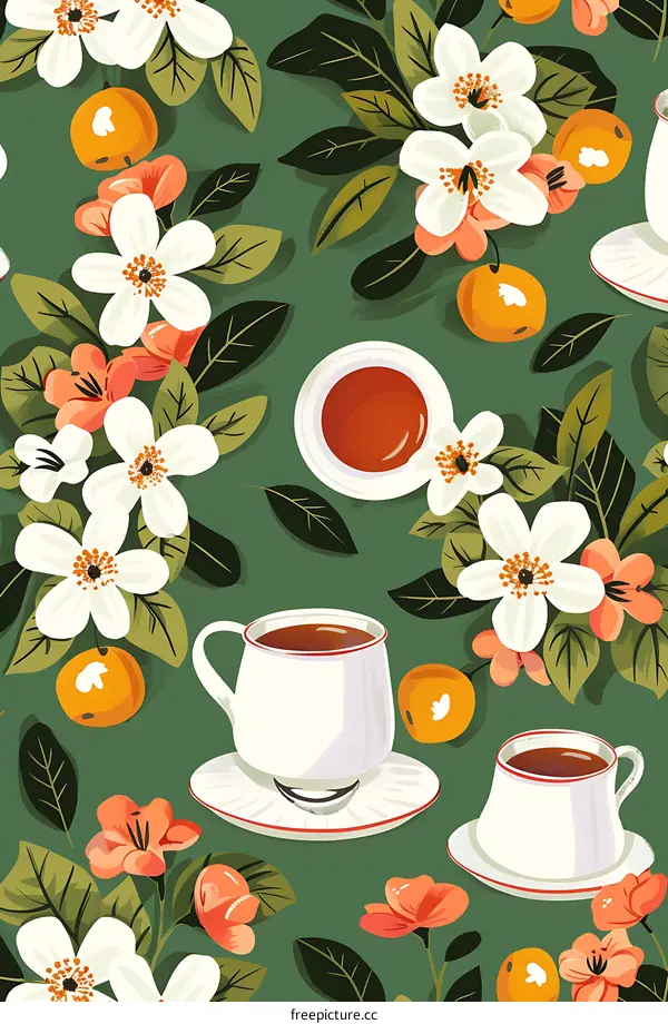 Floral Pattern with Teacups