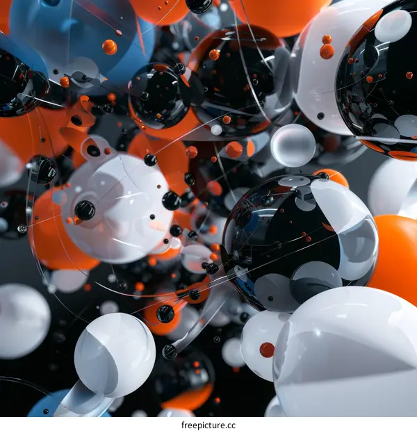 Cluster of Glossy Spheres in Various Sizes, 3D Render