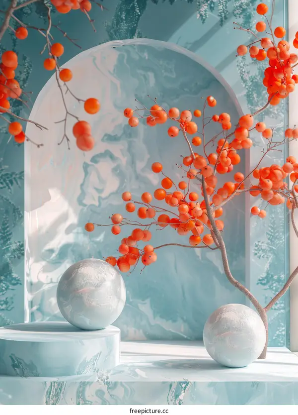 Modern Still Life with Persimmon Branches