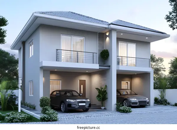 Modern Two Story House With Carport Design