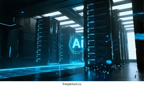 Data Center with AI Technology and Server Racks