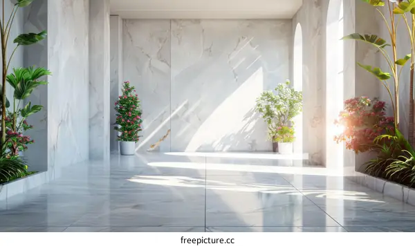 Modern Sunlit Atrium with Plants