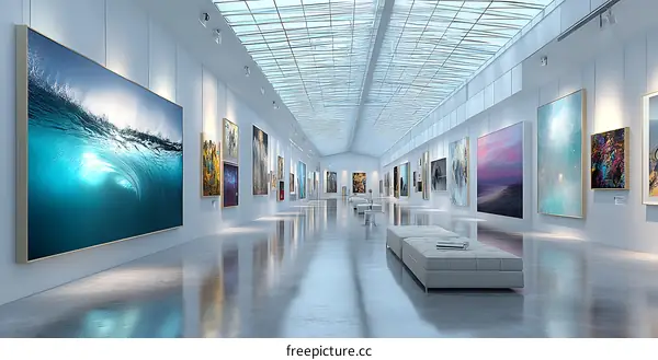 Modern Art Gallery with Large Paintings