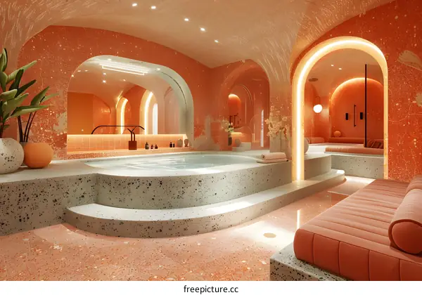 Modern Spa Room Interior Design with Hot Tub