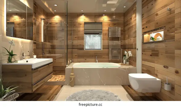 Modern Wooden-Panelled Bathroom Design