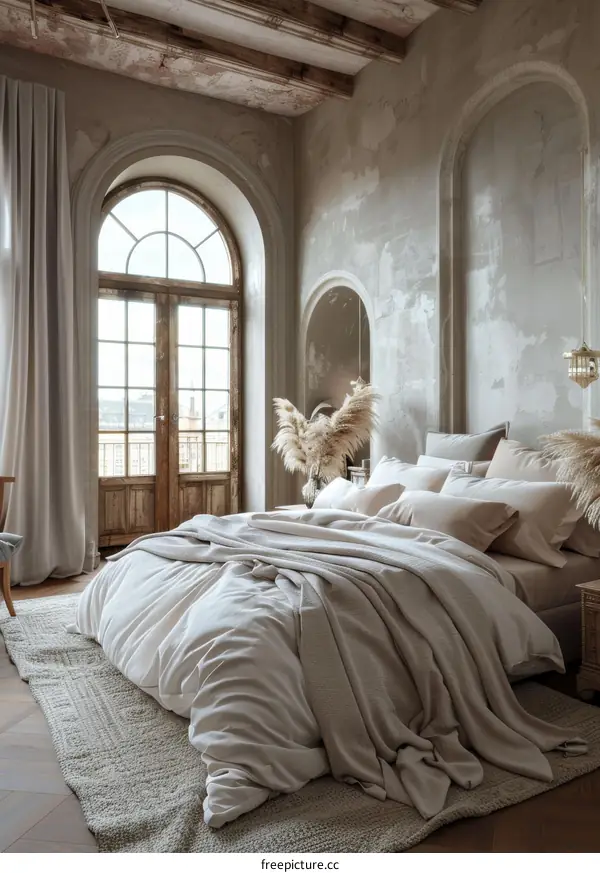 Rustic Beige Bedroom Interior Design