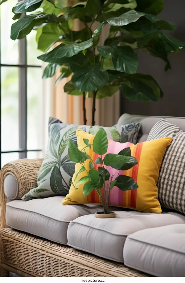 Tropical Living Room with Sofa and Plants