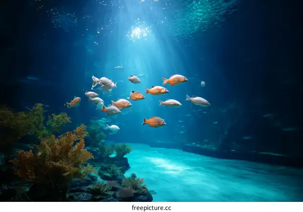 Underwater Aquarium Scene with Sunlight Rays