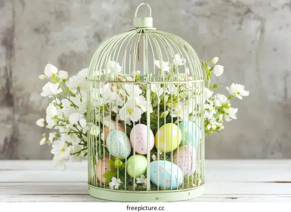 Easter Decoration in a Vintage Birdcage