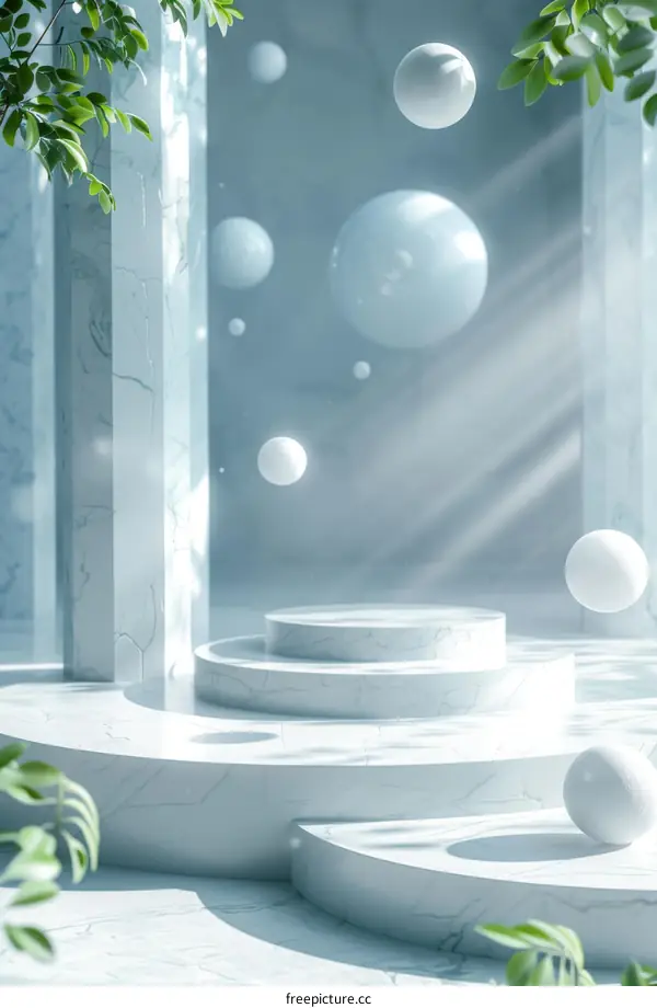 Marble Display Podium with Floating Spheres