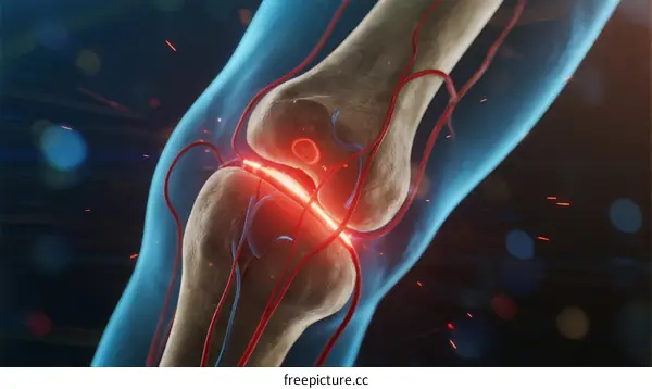 Medical Illustration of Human Knee Joint with Blood Vessels