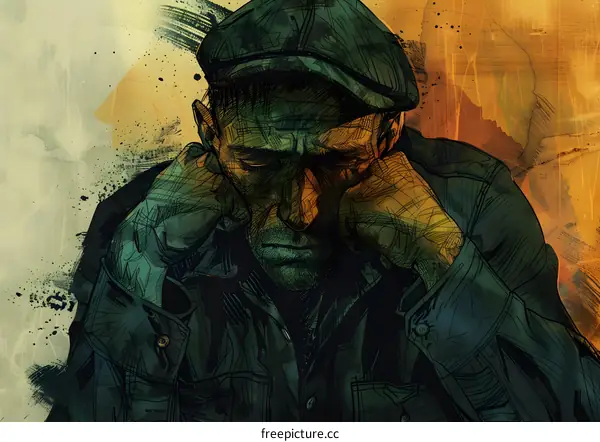 An illustration of an old man wearing a cap