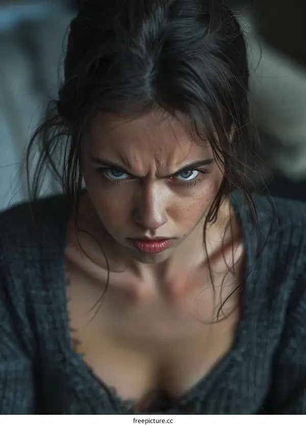 Portrait of a Woman with Angry Expression