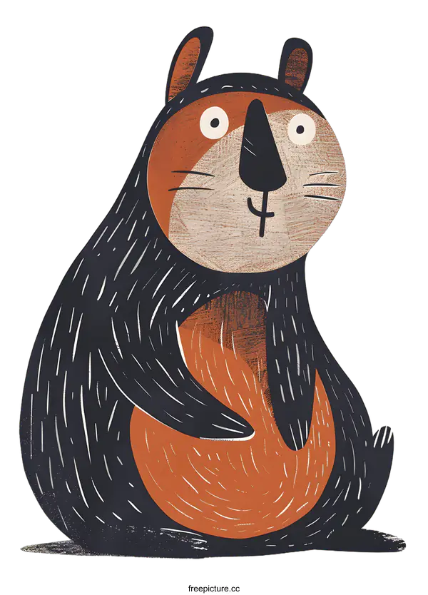 [Transparent Background PNG]Cute Illustration of a Cartoon Black and Orange Bear