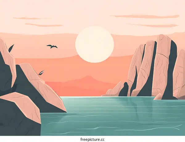 Sunset Over the Ocean with Cliffs