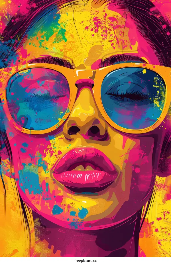 Abstract Colorful Portrait of a Woman Wearing Sunglasses