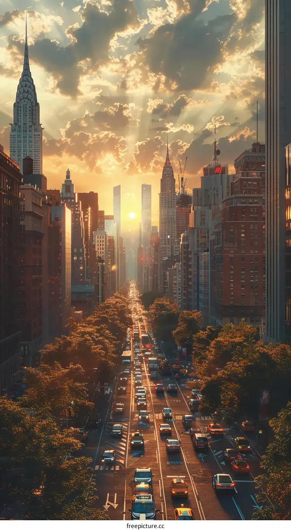 Empire State Building View from a Busy New York City Street