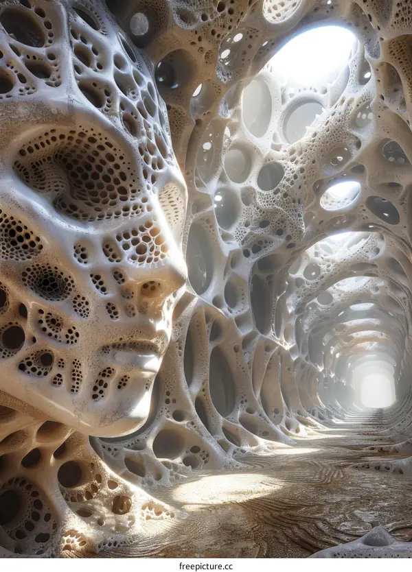 Alien Cave Exploration: A Surreal Tunnel