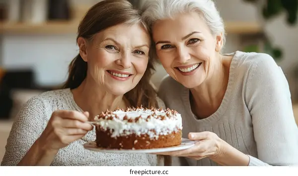 Happy Seniors Sharing Birthday Cake