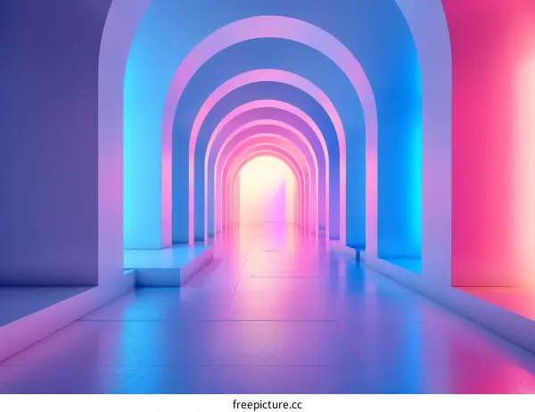 Luminous Cyberpunk Corridor with Neon Archways