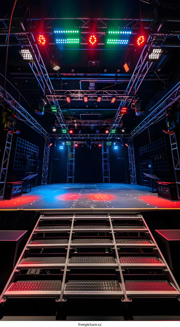 Empty Stage With Red And Blue Lighting