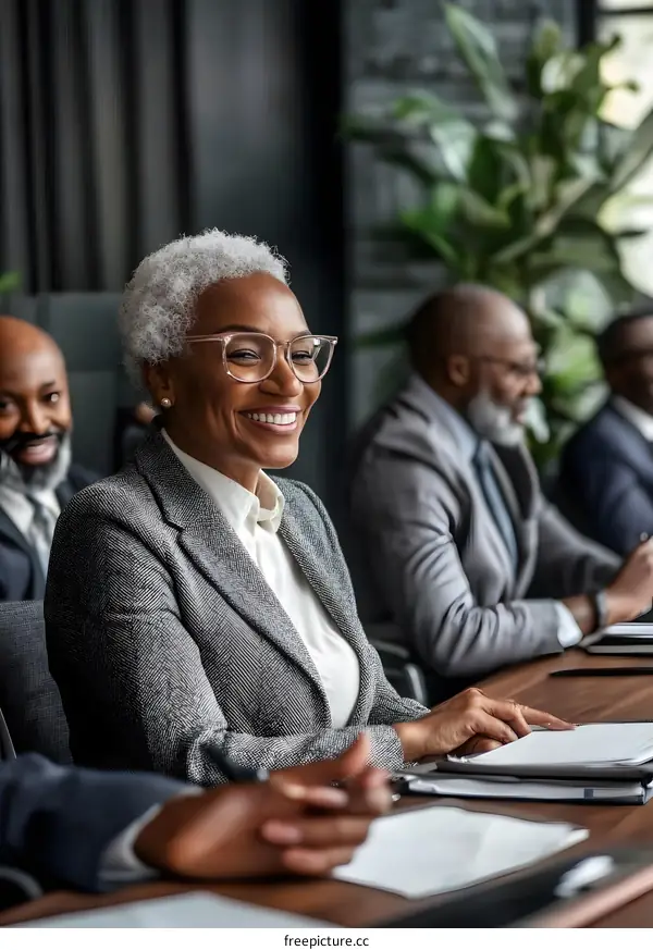African American Businesswoman Smiling During Meeting