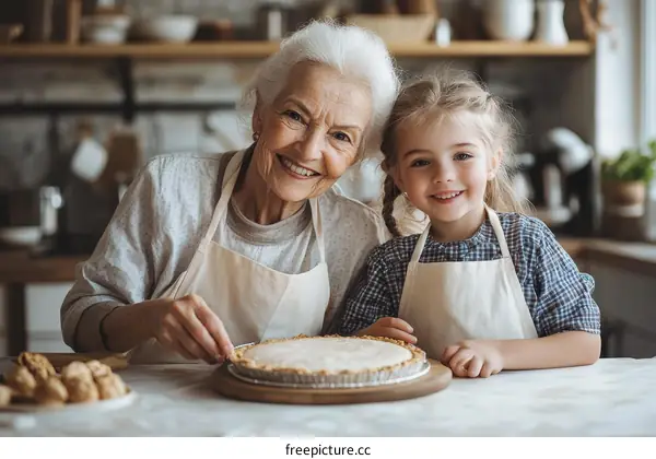 Grandmother and Granddaughter Baking a Pie