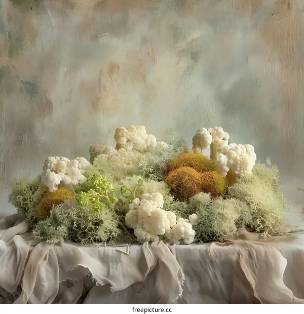 Cauliflower and Moss Still Life on Canvas
