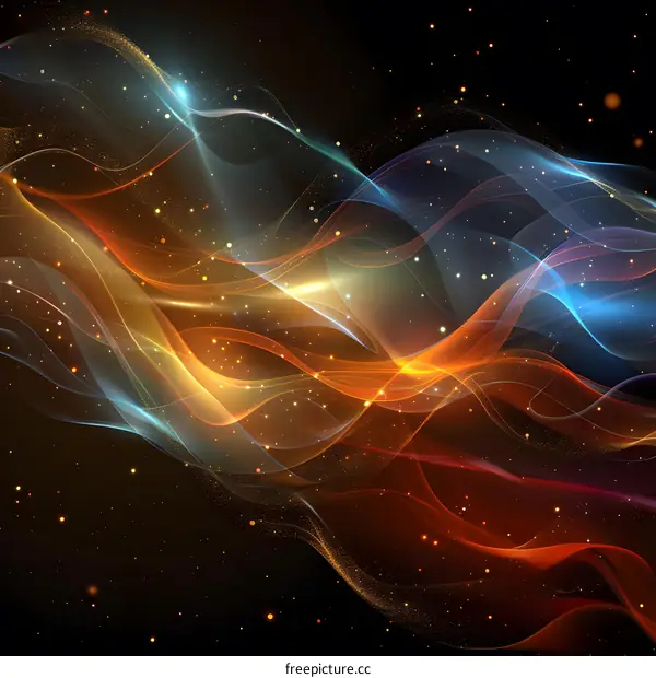 Colorful light waves flowing in the dark