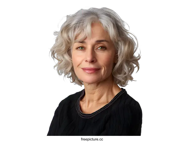 [Transparent Background PNG]portrait of a middle aged woman with grey hair