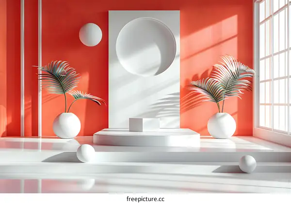 The combination of geometric shapes and plants