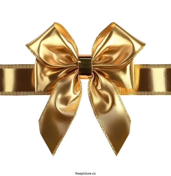 [Transparent Background PNG]Golden Satin Ribbon Bow Decoration