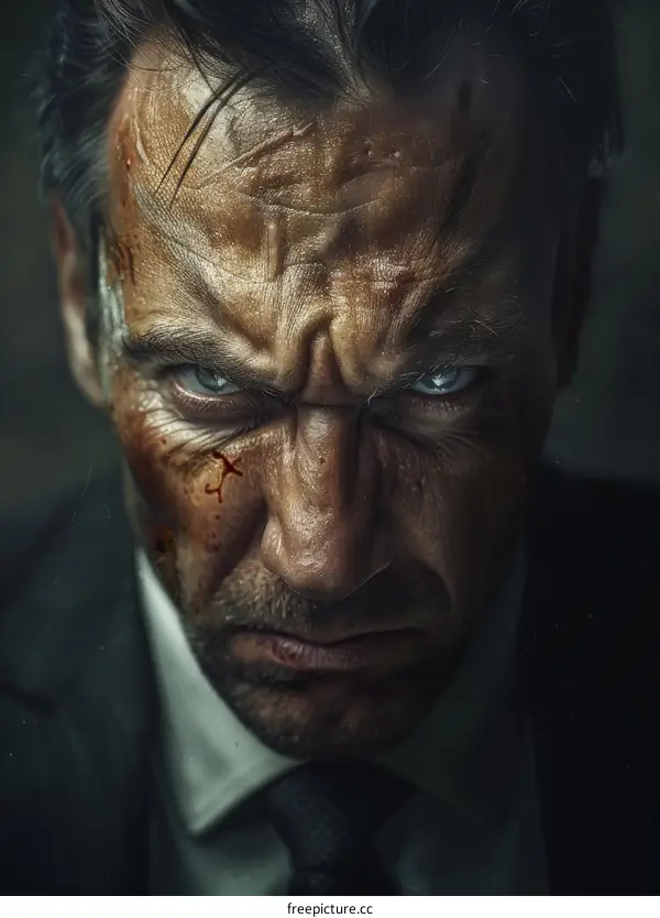 Close-up Portrait of a Wounded Man