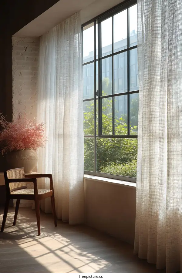 Modern Room with Large Window and Sheer Curtains