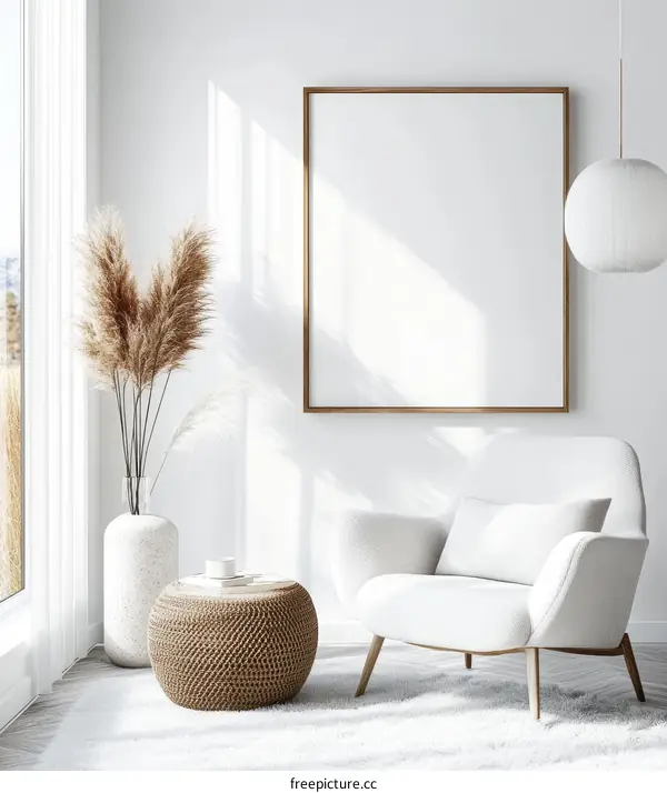 Modern Minimalist Living Room Mockup with Empty Frame