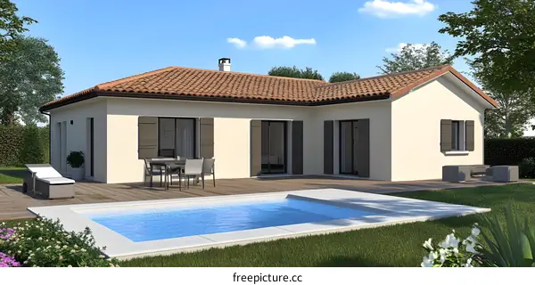 Modern House with Swimming Pool and Patio