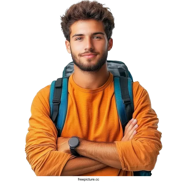 [Transparent Background PNG]Young Traveler Posing with Backpack