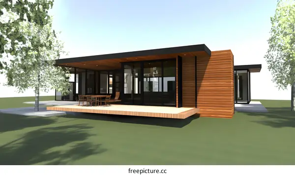 Modern Wooden House Exterior Design With Large Windows