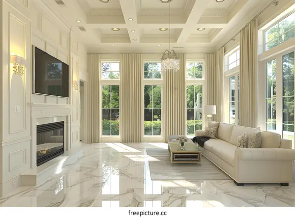 Bright and Airy Living Room With Fireplace